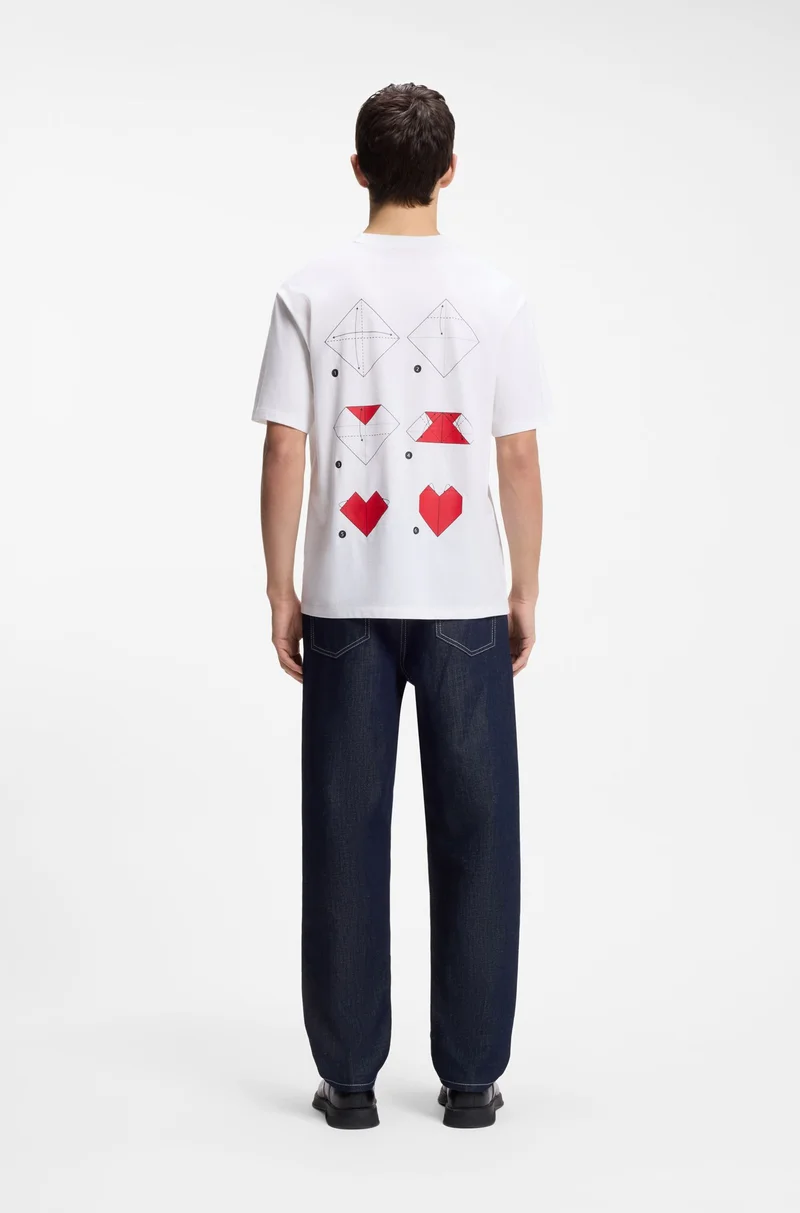HUGO Cotton-jersey T-shirt with origami-heart prints